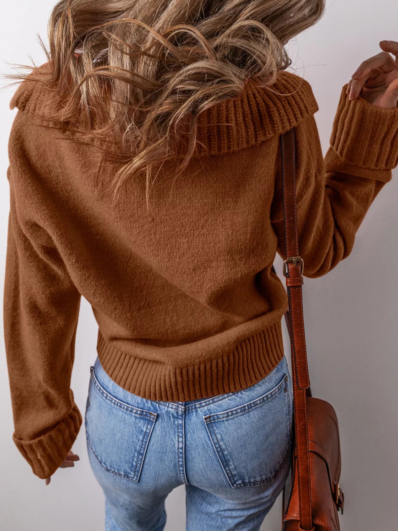 Collared V Neck Ribbed Edge Sweater - Solutionist