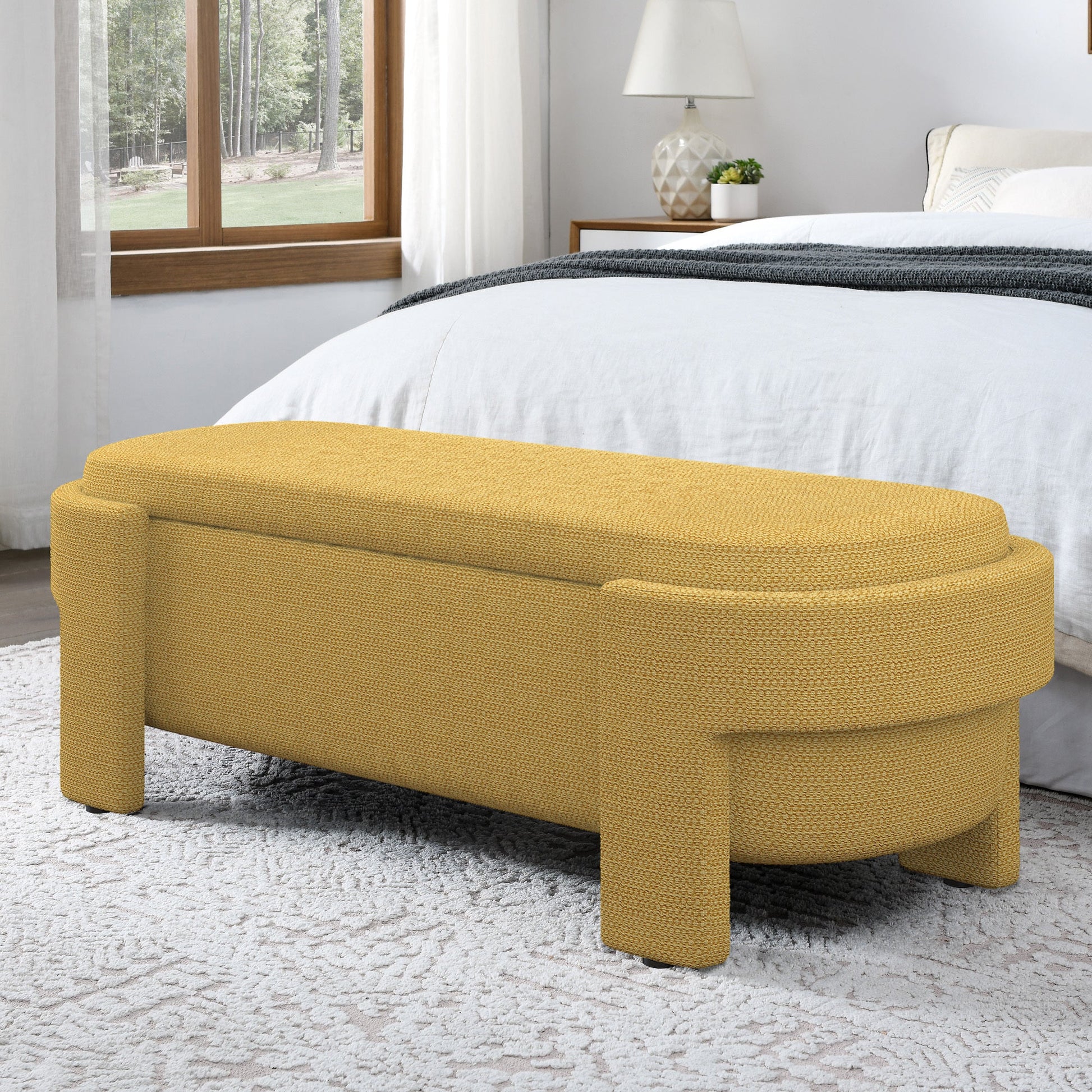 Linen Fabric Upholstered Bench with Large Storage Space for the Living - Solutionists LLCFurniture