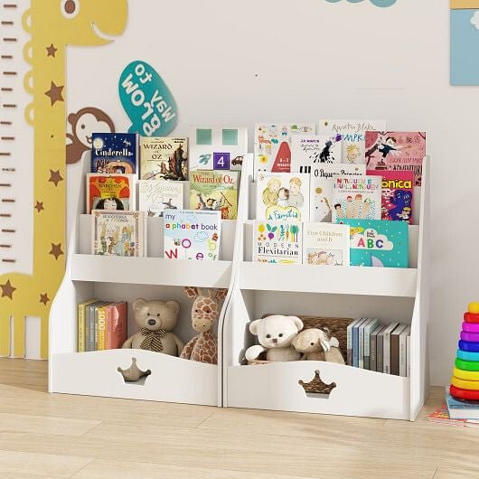 4 - Tier Kids Bookshelf with Shelves and Compartment for Toddlers - White - SolutionistKids Storage