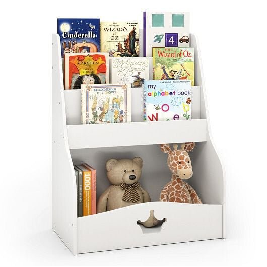 4 - Tier Kids Bookshelf with Shelves and Compartment for Toddlers - White - SolutionistKids Storage