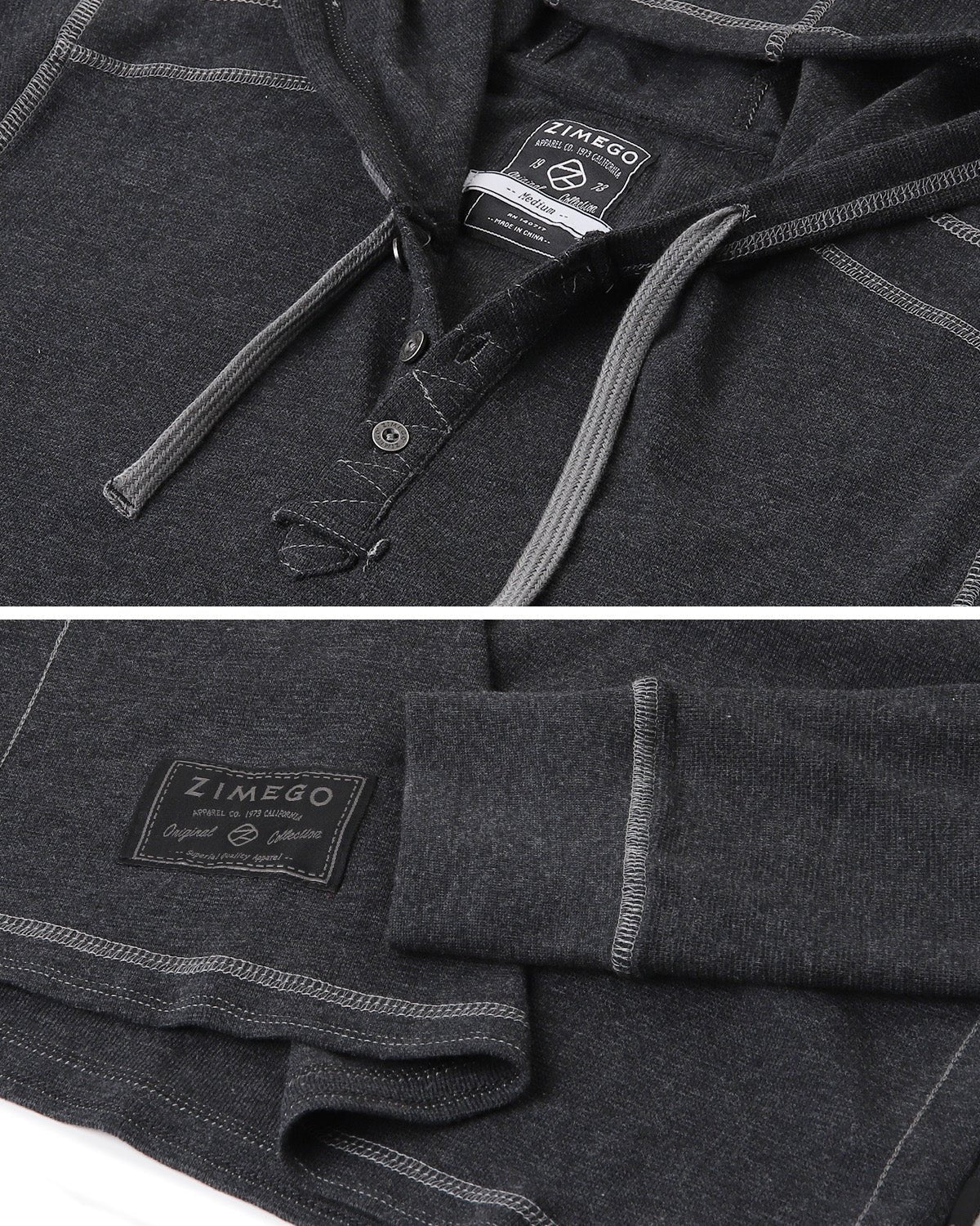 ZIMEGO Mens Vintage Dyed Thermal Long Sleeve Lightweight Fashion Hooded Henley - SolutionistLong Sleeve Hoodie