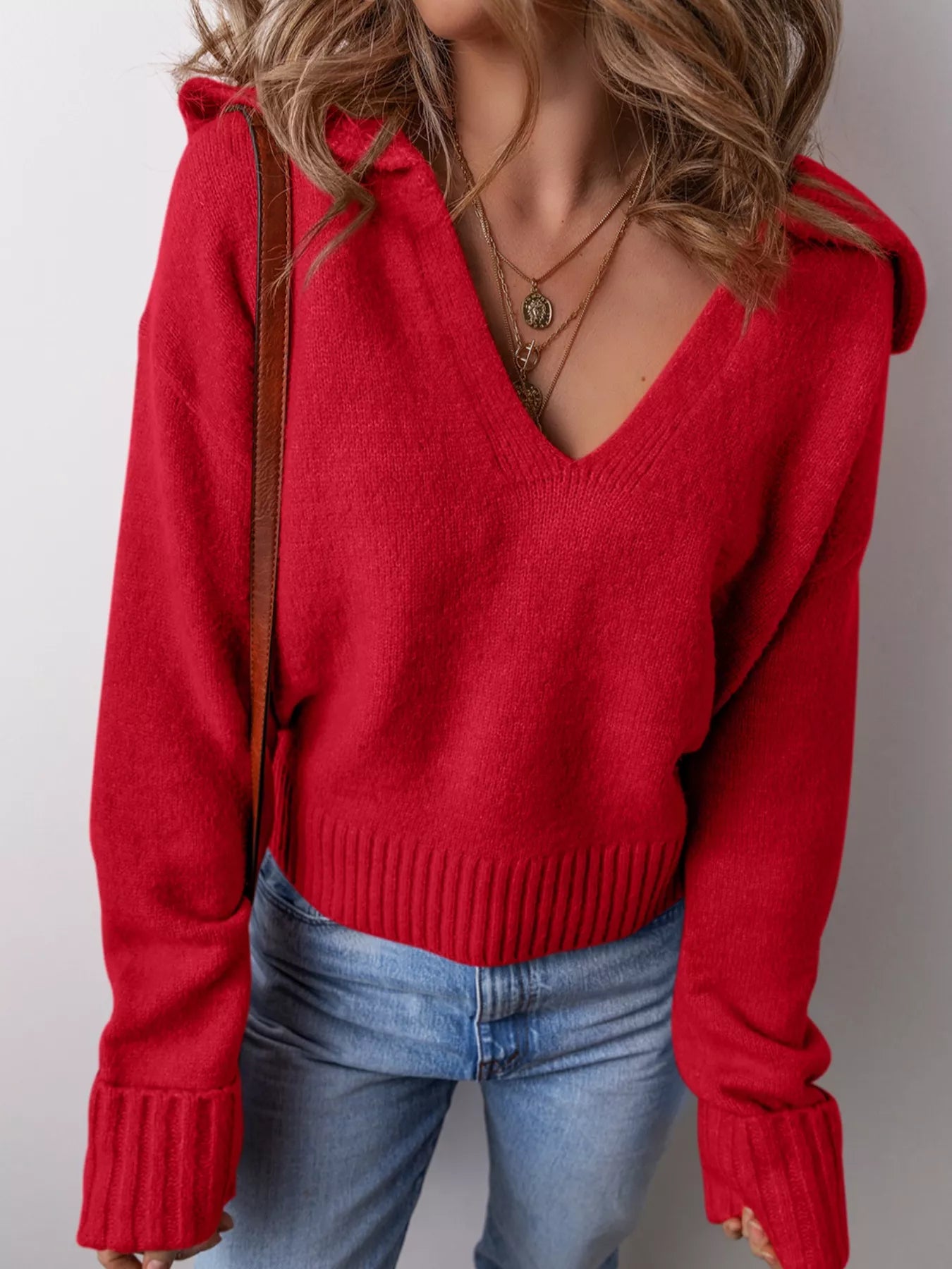 Collared V Neck Ribbed Edge Sweater - Solutionist