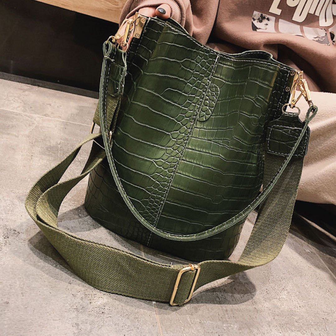 Blake Shoulder Bag - Olive Croc - SolutionistHandbag