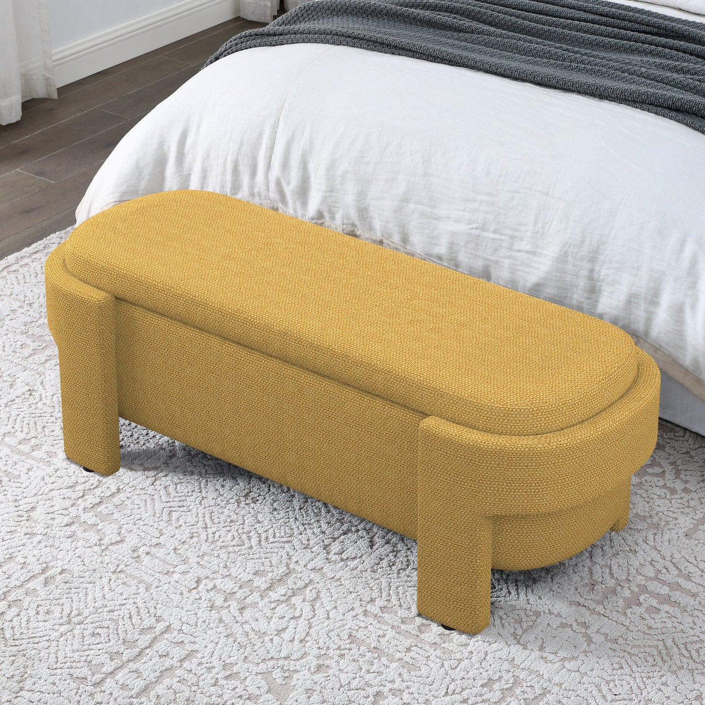 Linen Fabric Upholstered Bench with Large Storage Space for the Living - Solutionists LLCFurniture
